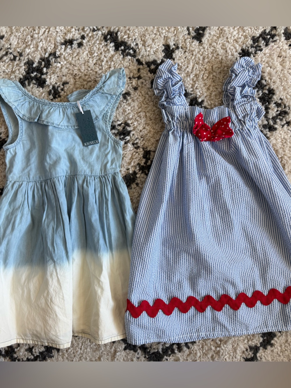 Kids Blue  Dip-Dye Sundress and Blue Seersucker Dress Size 4T & S  (1 NWT)